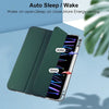 A green protective case for an Apple iPad demonstrating auto sleep and wake features.