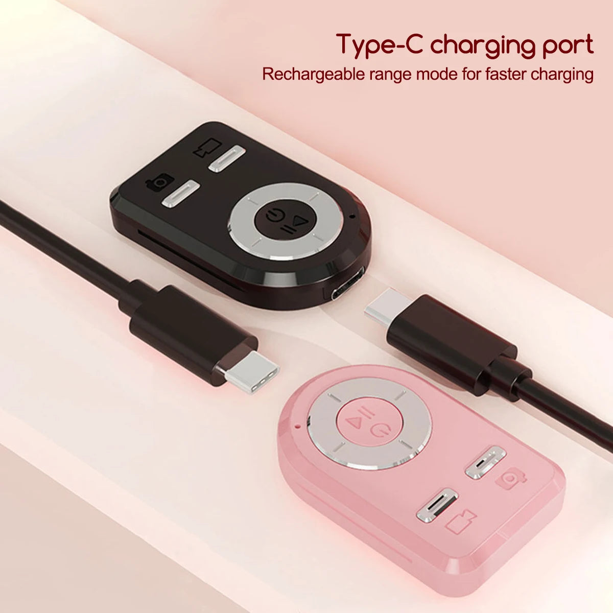 A Type-C charging port accessory is shown with a black and pink device and a charging cable.