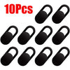 Ten black privacy webcam shutter sliders for digital devices.