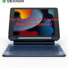 A blue magnetic keyboard case for an iPad, showing the tablet and the attached keyboard.
