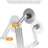 A silver foldable magnetic tablet stand demonstrating adjustable viewing angles.