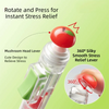 A clear fidget pen with a red mushroom head lever designed for instant stress relief.
