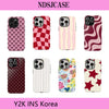 A collection of various phone cases featuring pink, red, and patterned designs for a Y2K INS Korea theme.