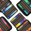 A collection of 36 vibrant dual-tip brush marker pens in various colors arranged in a black case.
