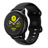 A black silicone watchband for an Amazfit Bip 6 showing a fitness tracking screen with step count and date.