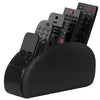 A black PU leather remote caddy organizer holding several TV remotes.