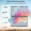 A portable monitor displaying a vibrant, colorful image with high resolution and contrast ratio specifications.