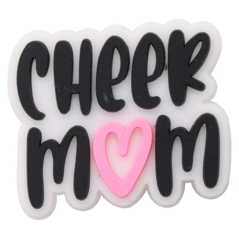 Black and pink die-cut charm set with the words Cheer Mom