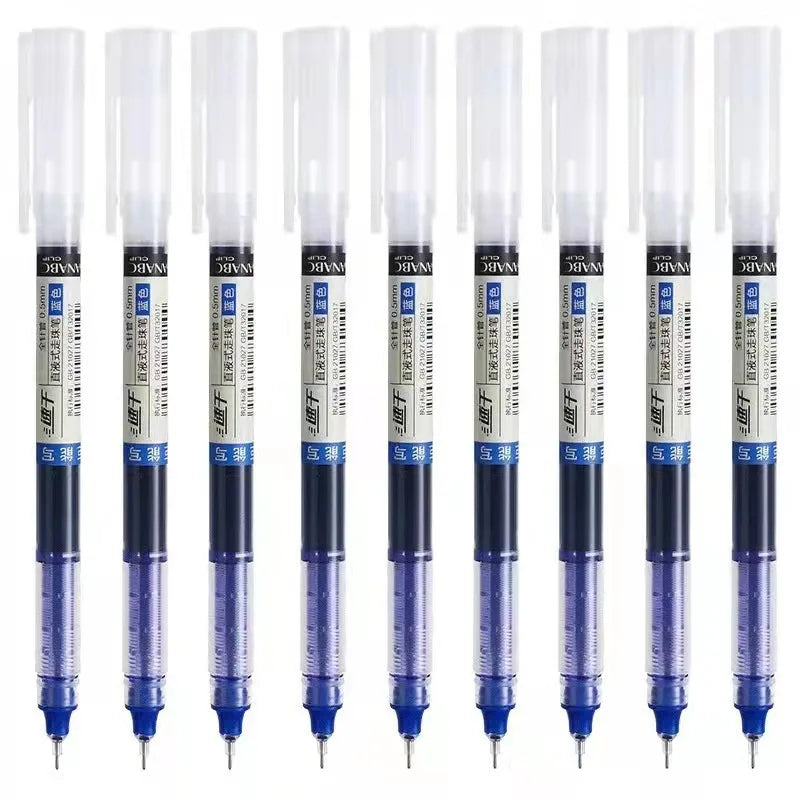A set of ten smooth quick-drying gel pens in various colors and designs.