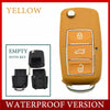 An orange realistic fake car key hidden safe with a secret compartment and a key.