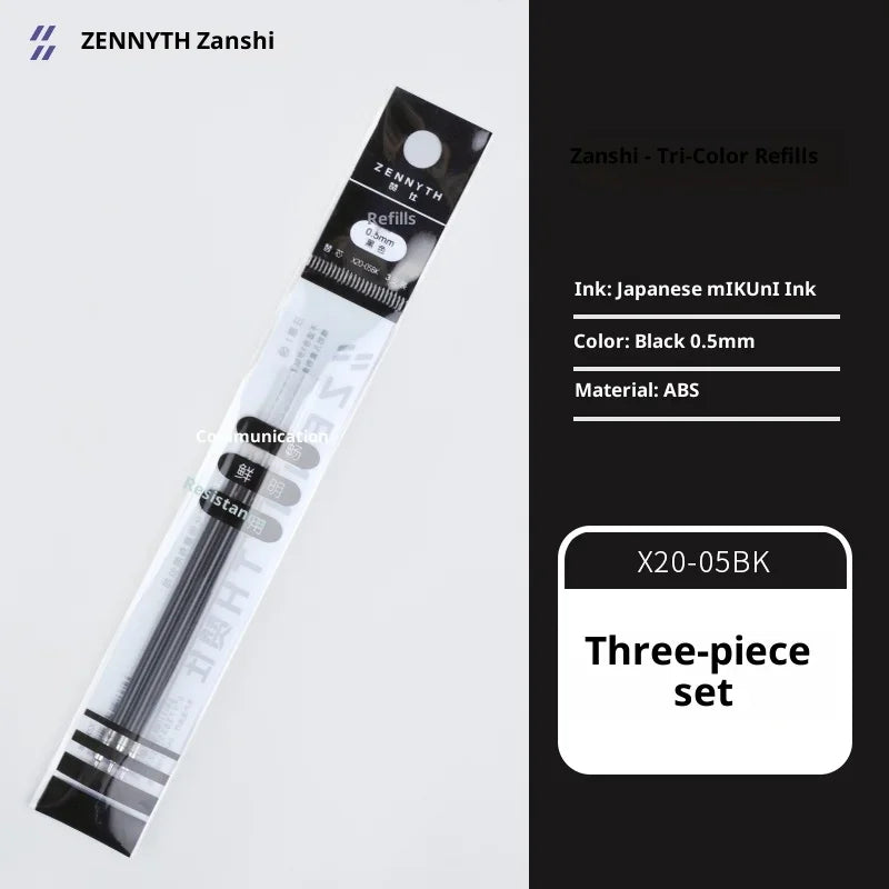 A package of Zennyth Zanshi Tri-Color Refills ink for pens, showing the product details and packaging.