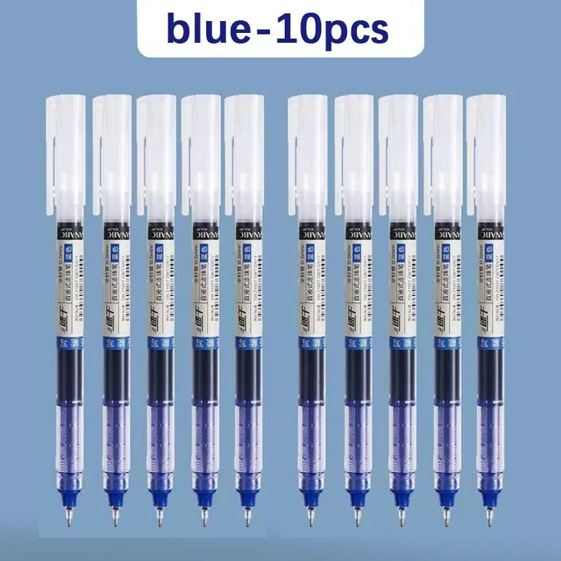 A set of ten blue gel pens packaged for writing and art