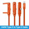 Orange Type C to Type C cable with integrated stand for fast charging and data transfer