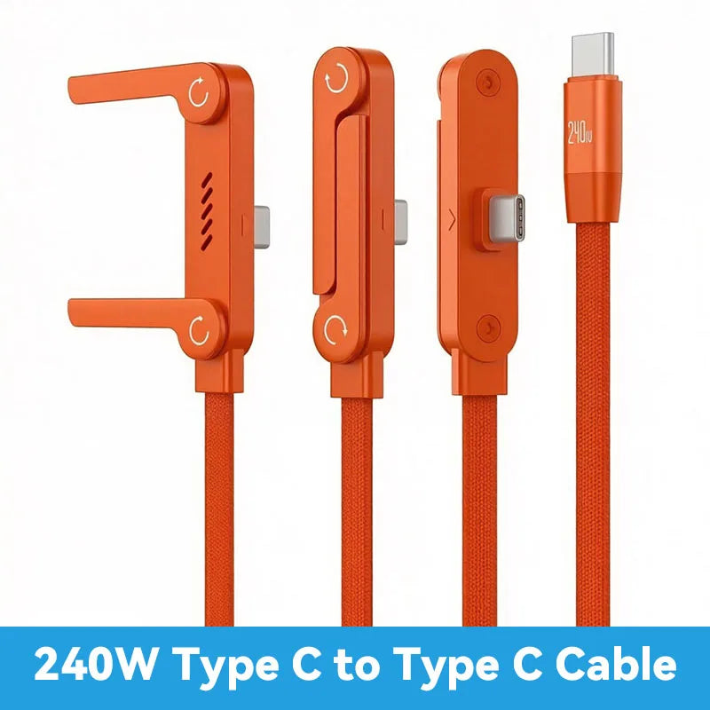 Orange Type C to Type C cable with integrated stand for fast charging and data transfer