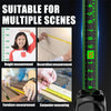 A self-locking fluorescent steel tape measure is shown with various measurement applications like height, decoration, and fur