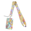 A colorful patterned fabric lanyard with a metal clip attached, suitable for ID badges and accessories.