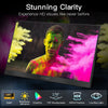A laptop monitor displaying a vibrant, high-clarity image of a young man against a bright pink and yellow background.