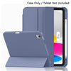 A purple protective case for an iPad is shown alongside the tablet, with a separate case included.