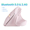 Pink ergonomic vertical wireless mouse with Bluetooth 5.0 and 2.4G connectivity