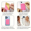 Instructions showing how to attach silicone suction phone mounts to a phone and a mirror.