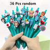 A hand holds a bundle of 36 random medical theme ballpoint pens featuring various nurse and first aid icons.