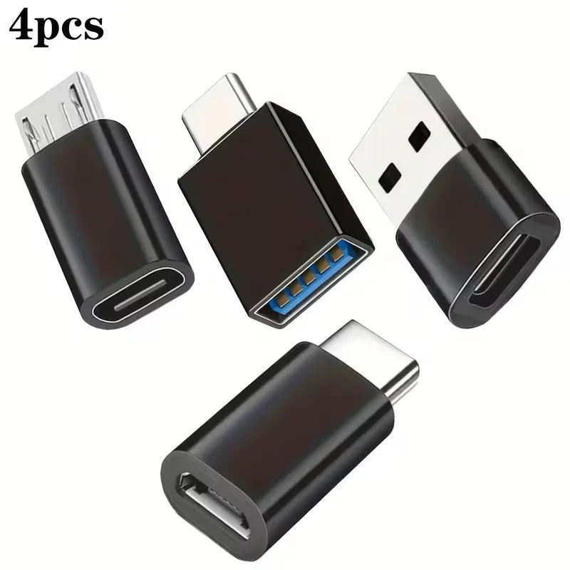 A set of four USB-C adapter cables, including USB-C to USB-A and Micro USB adapters.