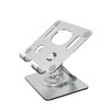 Silberner 360-Grad-drehender Tablet-Halter mit flacher Basis und Montageplatte.