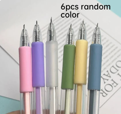 A set of six random color retractable craft knife pens with silver tips displayed against a white background.