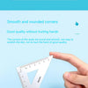 A hand holds a professional aluminum drafting ruler set showing a 60-degree angle and smooth, rounded corners.