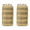 A tan tactical MOLLE utility pouch with multiple webbing straps shown from the front.