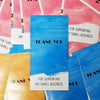 A collection of rectangular thank you stickers in pink, orange, and blue tones for small business packaging.
