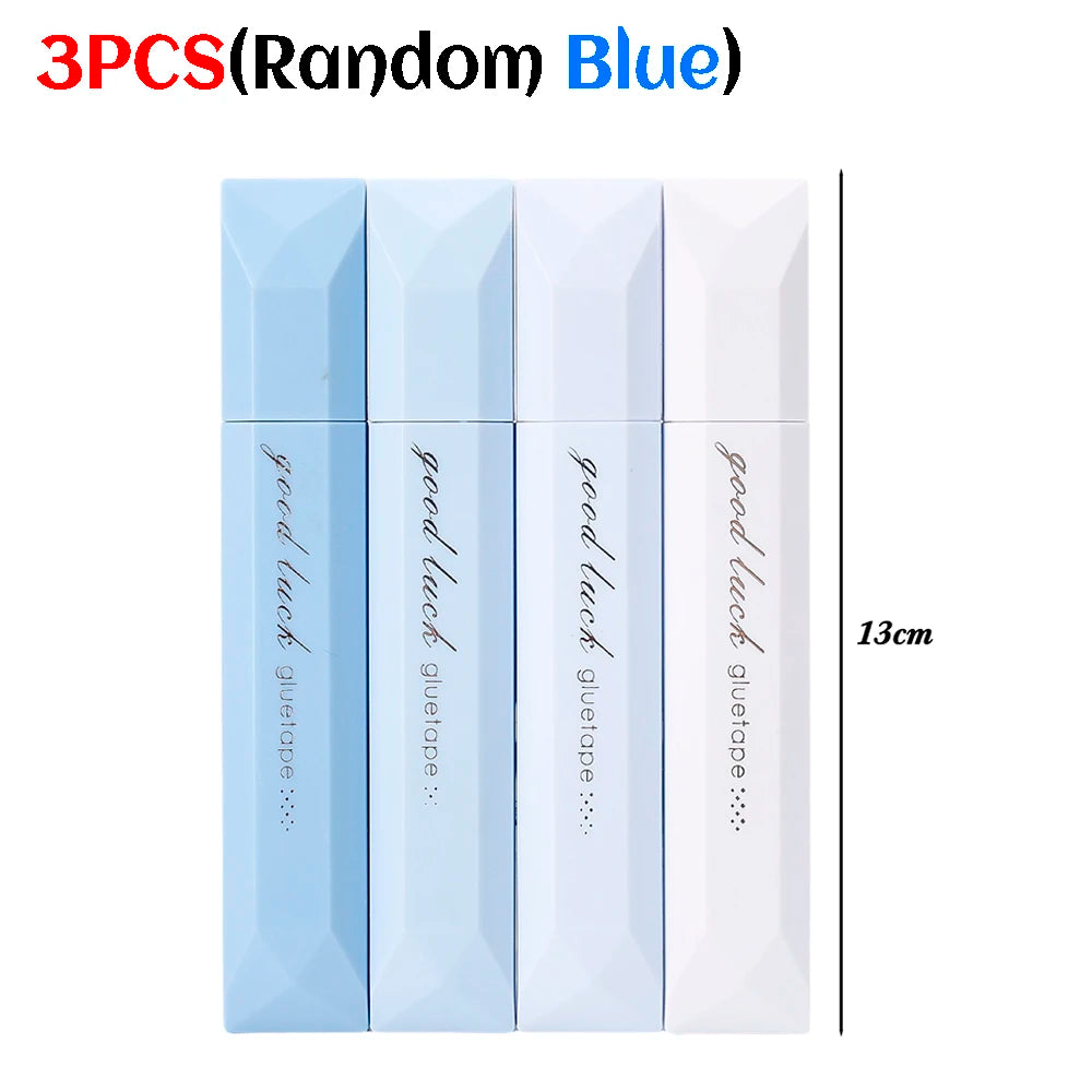Three blue and white gradient double-sided tape pens shown side by side.