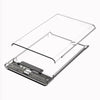 Klare Außenhülle für eine 2,5-Zoll SATA SSD oder HDD, geöffnet angezeigt.
