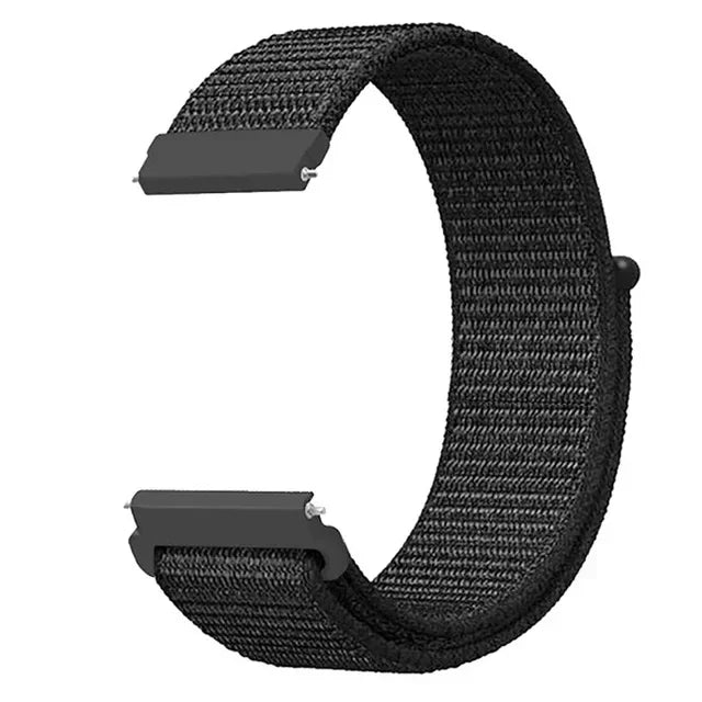 A black nylon loop watch strap for a kids' watch, shown flat.