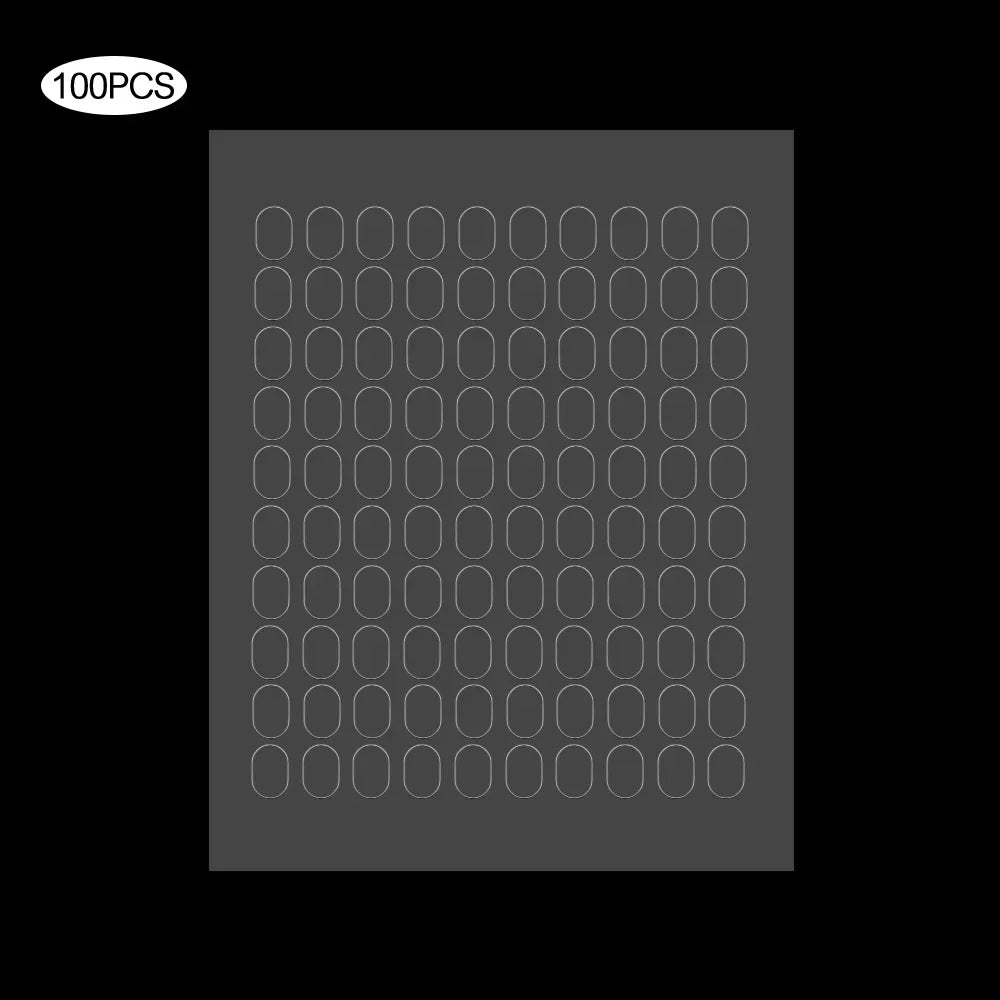 A sheet of 100 double-sided adhesive fixer pads arranged in a grid pattern.