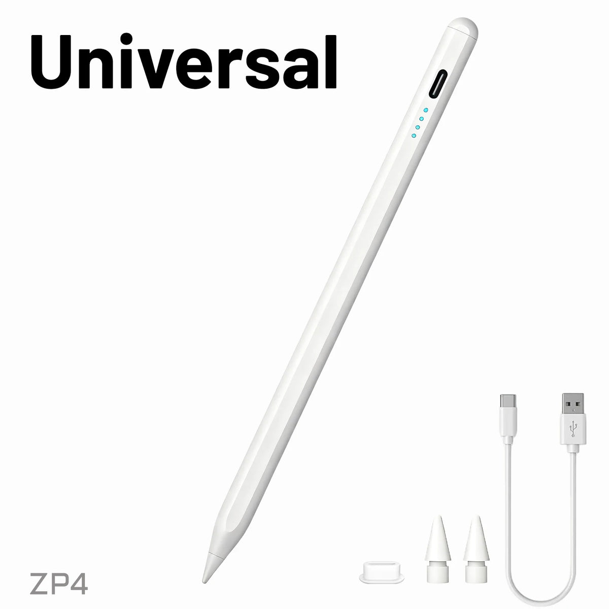 Weiße Universal-Kapazitätsstilus-Stift ZP4 diagonal vor weißem Hintergrund