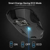 Black Redragon wireless gaming mouse showing ON, OFF, and ECO modes with a blue light.