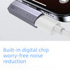 A silver audio adapter connects a device to a smartphone for worry-free noise reduction.