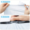 Hands demonstrate the anti cracking and tear proof features of a durable sealing dustproof mailing bag.