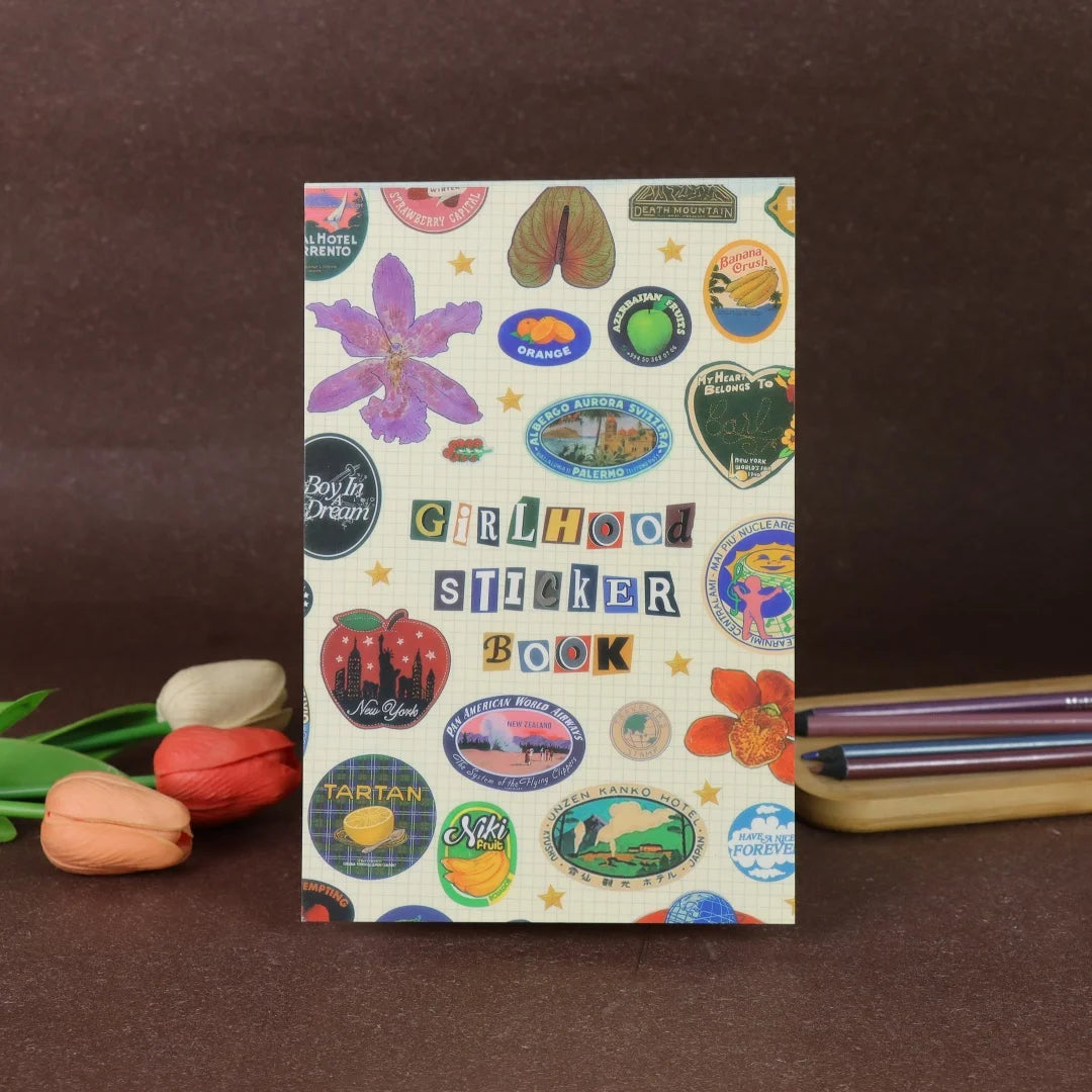 A colorful sticker book featuring various fruit and nature icons for crafting and journaling.