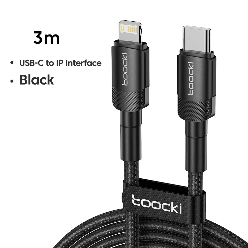 Black Toucki USB-C to IP interface charging cable shown with a 3-meter length.