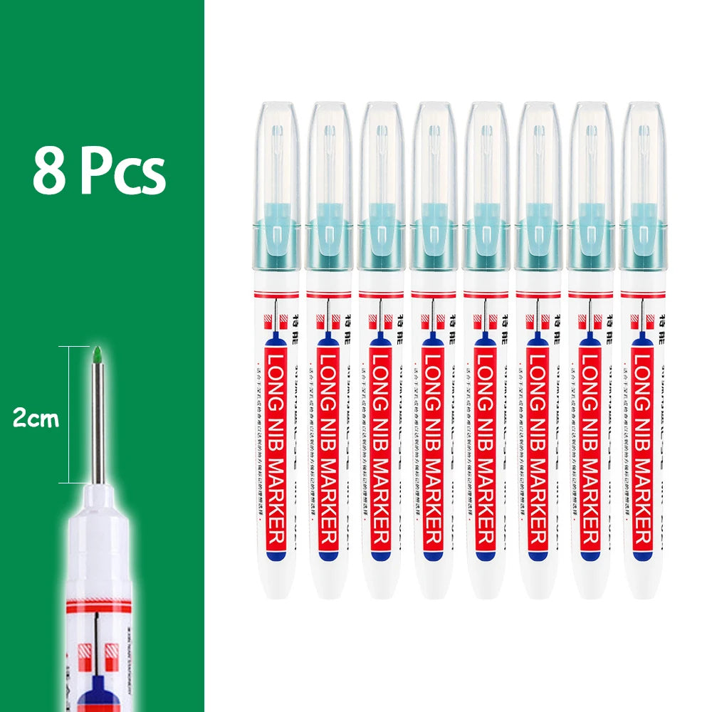 Eight precision waterproof marking pens in various colors and tips for woodworking and crafts