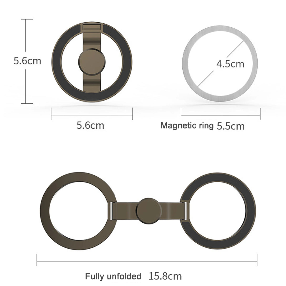 A dual magnetic ring product showing separate components and the fully unfolded version.