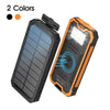 A black solar power bank with an orange accent is shown next to a colored swatch, highlighting its features.