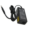 Black AC adapter cable and power brick for a 65W laptop.