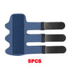 Five adjustable finger splints in dark blue and black for pain relief and support