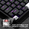 Close-up of a mechanical keyboard showing a clear LED light component designed for north-faced lighting.