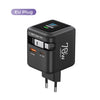 Black GaN fast charger with a retractable USB-C cable and an EU plug.