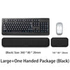 Black ergonomic keyboard and mouse with a wrist rest pad included in a large package