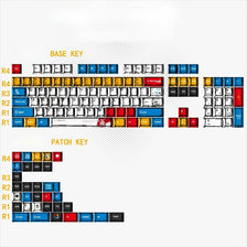 Diagram showing the base key layout and patch key layout for a custom cherry profile mechanical keyboard